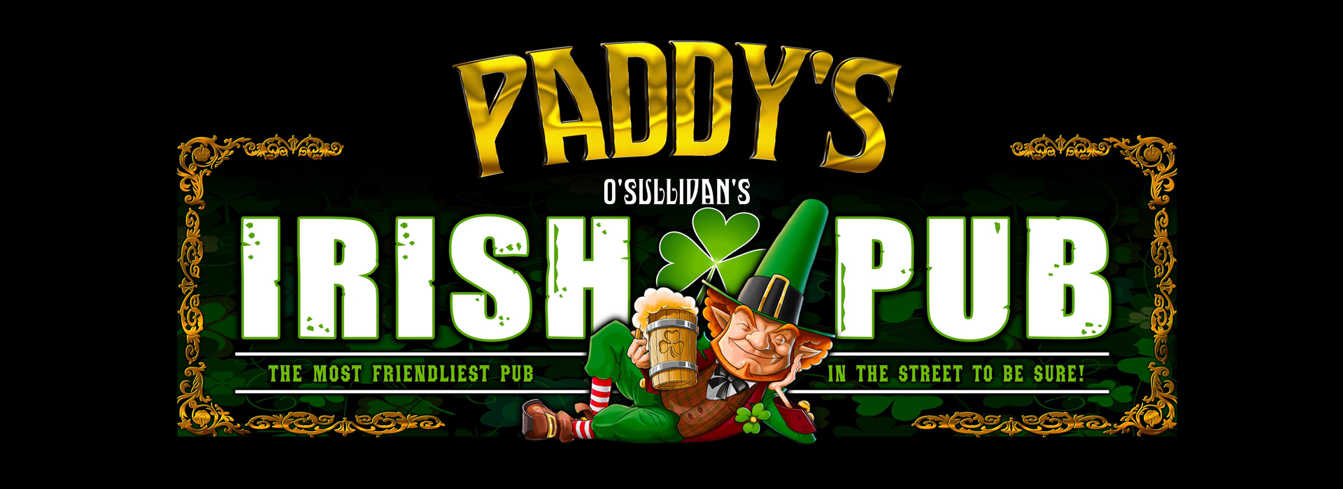 Paddy's Irish Pub with leprechaun